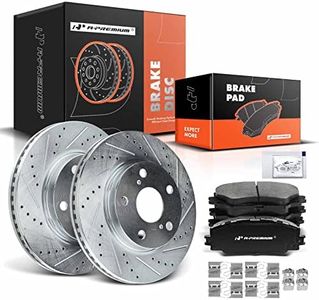 A-Premium Front Drilled and Slotted Disc Brake Rotors + Ceramic Pads Kit Compatible with Toyota, Lexus and Scion Models - RAV4 2006-2018, Prius V, HS250h, xB, 6-PC Set