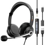 Wantek USB Headset with Mic for Laptop PC, 3.5mm/USB Jack Computer Headphones with Noise Cancelling Microphone in-line Control for Home Office Online Class Skype Zoom（786FUSB）