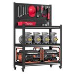 Workbench with Pegboard, 48" H Adjustable Heavy Duty Work Table with Wheels, Heavy Duty Workstation, Metal Tool Work Bench for Garage Warehouse Workshop