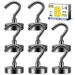 Grtard Magnetic Hooks, 8 Pack 22 lb+ Strong Neodymium Magnet Hooks, Magnet with Hooks, Strong Magnets Hooks, Black Magnetic Hooks for Cruise, Bathroom, Kitchen, Workplace, Office, Garage, BBQ Grill