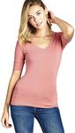 Emmalise Women's Slim Athletic Fit Vneck Tshirt Half Sleeves Top (Rosy Pink, 3XL)