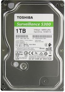 Toshiba 1TB S300 Surveillance HDD - 3.5' SATA Internal Hard Drive Supports up to 64 HD cameras at a 180TB/Year workload (‎HDWV110UZSVA)