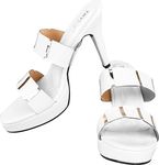 TRYME Women and Girls Casual Comfortable Stiletto Heels fashionable Trendy Fancy Pencil Heel Sandals(White)