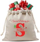 Custom Initials Christmas Bags for Gifts, Personalized Christmas Santa Sack with Name, Monogram XL Christmas Bags with Drawstring, Reusable Christmas Sacks for Presents, Burlap Christmas Bags Large