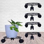 D&V ENGINEERING - Creative in innovation Heavy Duty Metal Plant Stand with Rolling Wheels for Indoor Outdoor Plants- Black (Round, Set of 4)