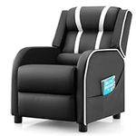 Maxmass Kids Sofa Chair, Upholstered Children Armchair with Adjustable Backrest & Footrest, Side Pockets, Non-slip Feet, PU Leather Toddlers Couch Recliner for Boys Girls (Black+White)