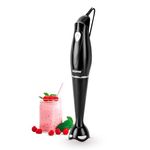 Geepas Hand Blender | Food Collection Hand Blender, Soup Mixer with Stainless Steel Blades | Ideal for Smoothies Shakes Vegetables Baby Food Soup| Anti-Splash | 2 Year Warranty, Black, 180W (Black)