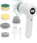 OVIOL 5 in 1 Bathroom Cleaning Brush Electric Cleaning Scrubber LED Display Dual Speed Multifunctional Electric Cleaning Brush Electric Spin Scrubber House Cleaning Machine with 5 Replacement Heads