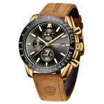 NIBOSI Men's Watch Analog Silicone Quartz Wrist Watch For Men Business Waterproof Sport Stainless Steel Dress Watch With Calendar, Band Color:Brown, Dial_black