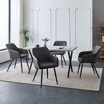 CLIPOP Dining Chairs Set of 4 Dark Grey Faux Leather Upholstered Kitchen Chairs with Arms Back and Metal Legs, Lounge Reception Chairs for Home Office Living Room