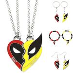 8PCS Deadpl and Wolvers Necklace-Bracelets-Earrings-Keychains Set, Superhero Best Friend Necklace for 2, Friendship Matching Magnatic Bracelets Accessories for Men Women Couples Partners for men for