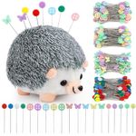 Mnuizu 402Pcs Sewing Pins Kit with Flat Head & Straight Pins, Hedgehog Pincushion with Clear Storage Box - Colorful Head Pins for DIY Handicrafts & Quilting