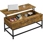 Yaheetech Lift-top Coffee Table with Storage Compartments and Metal Legs for Living Room, Wood Side Tea Table Retractable Sofa Desk for Home, Easy Assembly Rustic Brown