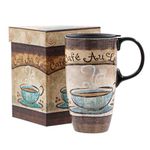 Ceramic Mug Tall Coffee Cup with Lid, Handle and Color Box Latte Mug, 17oz. Café