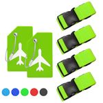 4 Pcs Luggage Straps for Suitcases, Suitcase Straps Adjustable Luggage Belts Travel Suitcase Belts With 2 Pcs Name ID Card for Luggage Suitcase Travel Green