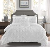 Pintuck Single Pinch Pleated Duvet Cover Set White With Matching Pillow Cases 100% Cotton Ultra Soft Breathable Luxury Hotel Quality Quilt Bedding Cover Sets All UK Sizes (White, Single)