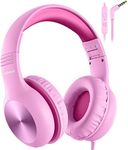 Nabevi Kids Headphones, Childrens Headphones with Microphone, 85dB/94dB Volume Limit, HD Sound, Sharing Function, Adjustable Foldable Wired Toddler Headphones for School/Travel/PC/Phone/Kindle, Pink