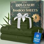 DECOLURE 100% Organic Viscose Derived from Bamboo Sheets Queen Size 6pcs - Ultra Soft & Luxuriously Cooling, 17" Deep Pocket, Double Stitching, Perfect for Hot Sleepers - Queen Bed Sheets (Olive)