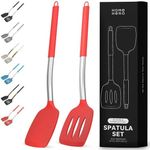 Home Hero Silicone Spatula Set with Ergonomic Handles - Stainless Steel High Heat Resistant Solid & Slotted Turner, BPA Free Non Stick Kitchen Utensils Set - Rubber Spatula (2 Pcs - Red)