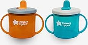 Tommee Tippee Free Flow First Cup Sippy Cup with Fold-Down, Leak-Proof Spout, 4m+, Red and Turquoise, 2 Pack