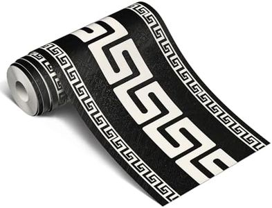 WAPANE 3D Wallpaper Border Peel and Stick 5.1" x 393.7" Self Adhesive Removable Waterproof and Oilproof Wall Border Baseboard for Living Room Bedroom Bathroom Mirror Ceiling Decorative Line, Black