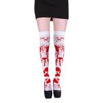 Halloween Socks,Scary Halloween Costumes for Girls Women Adult Ladies Long White Socks, Halloween Blood Splatter Handprint Novelty Womens Zombie Cheerleader Socks Fancy Dress Up Hosiery Stocking Sock