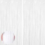 2pcs 3.2ft x 6.5ft White Foil Curtain Decoration Tinsel Foil Fringe Curtains Streamer Backdrop for Birthday Graduation Wedding Engagement Bridal Shower Christmas,Engagement Prom Decoration