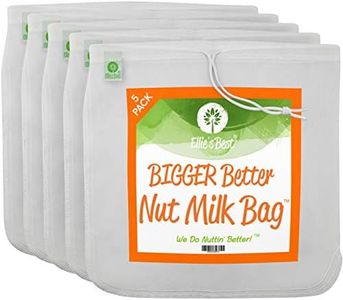 Pro Quality Nut Milk Bag - Big 12X12 Commercial Grade - Reusable Almond Milk Bag & All Purpose Strainer - Fine Mesh Nylon Cheesecloth & Cold Brew Coffee Filter - Free Recipes & Videos (5) by Ellie's Best