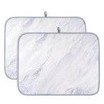 AELS XL 24" x 18" Dish Drying Mat, Set of 2, for Kitchen Counter, White Marble Reversible Absorbent Microfiber Dish Drainer/Rack Pads with Hanging Loop