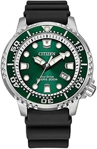 Citizen Promaster Dive Eco-Drive Watch, 3-Hand Date, ISO Certified, Luminous Hands and Markers, Rotating Bezel, Black/Green (Model: BN0158-00X)