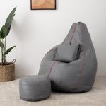 Wakefit 3XL Bean Bag, Bean Bag with Beans Filled, Bean Bag Sofa, Bean Bags, Bean Bag Chair, Bean Bag with Beans, Diwali Gifts, Lounger Bean Bag, Original Leatherette BeanBag (Grey with Red Piping)