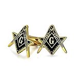 Freemasons Compass Symbol Masonic Cufflinks For Men Black Enamel Two Tone Silver Tone Stainless Steel Hinge Bullet Back