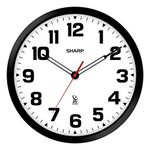 SHARP Atomic Analog Wall Clock - 12'' Black Stylish Frame - Sets Automatically- Battery Operated - Easy to Read - Easy to Use – Modern Design and Style