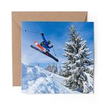 1 x Greeting Card Skiing Jump Mountains Ski Trick - Blank Birthday Celebration Anniversary #14435