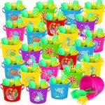 Lenwen 72 Pieces Beach Pails Sand Buckets and Sand Shovels Set Includes 24 Sand Buckets 24 Sand Rakes and 24 Sand Shovels for Kids Summer Holiday Party Favors Summer Outdoor Sand Molds Game (Ocean)