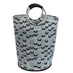 JVL Patterned Fabric Laundry Washing Bag with Metal Handles, Light Blue