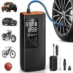 Tire Inflator Portable Air Compressor 20000mAh & 12V DC Air Pump for Car, 3X Faster Cordless Tire Pump for Car, Bicycle, Motorcycle, Ball, with Tire Pressure Gauge/Orange