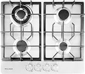 Weceleh Gas Cooktop 24 inch, 4 Burner Built in Gas Stove Top, Dual Fuel, NG/LPG Convertible, Stainless Steel Gas Hob, Thermocouple Protection, Gas Range