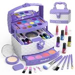 PERRYHOME Kids Makeup Kit for Girl 35 Pcs Washable Makeup Kit Real Cosmetic, Safe & Non-Toxic Little Girls Makeup Set, Frozen Makeup Set for 3-12 Year Old Kids Toddler Girl Toys Birthday Gift (Purple)