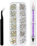 Medsuo 1500pcs Clear Rhinestones in 6 Sizes Flat Back Shiny Crystal AB Nail Art Gems with Tweezer and Rhinestone Picker Dotting Pen Nail Art Tools for Nails, Face Eye Makeup, Craft