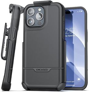 Encased Rebel Designed for iPhone 15 Pro Max Belt Clip Case, Protective Shockproof Case with Phone Holster (Black)