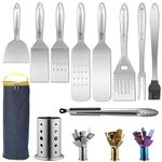 Berglander BBQ Tools Set of 10 Pieces, Barbecue Utensils Set with Utensils Holder, Stainless Steel Handle No Coming Off and Heat Resistant, Grill Accessories Kit, 1. Silver