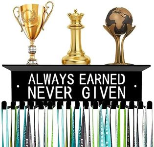 Dafftos Medal Display Shelf Medals Wall Metal Trophy Rack Hanger Ribbon Holder Organizer Frame Awards Always Earned Never Given Softball Runner Custom Hold 90 Medals Easy to Install 13 Inch