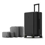 LEVEL8 Suitcase Hand Luggage Carry-on with 4Pcs Organizer Set, Elegance Matt Design 100% PC Checked Luggage TSA Approved Trolley Suitcase with 8 Spinner Wheels,54.5CM,40L,Black