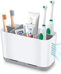 Boperzi Toothbrush Holders for Bathrooms Organiser Countertop with Adjustable Dividers Large Toothbrush Caddy for Shower and Kitchen Toothpaste Holder Storage Set for Family Kids - Grey/Upgrade