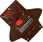 addi Click LACE Short Tips Extended Edition - Interchangeable Needle Set with addi Gold Scissors, 5 Red Cords, addi Socks Stitch Marker and addi Grip Pads