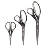 BambooMN Titanium Softgrip Scissors Set for Sewing Arts Crafts Office - Jubilee Yarn - 1 Set of 3 - Black W/Dark Gray Inlays