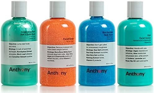 Anthony Algae Facial Cleanser, Facial Scrub, Blue Sea Kelp Body Scrub, Invigorating Rush Hair + Body Wash, 8 Fl Oz, 12 Fl Oz