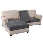 Sectional Couch Covers 3 Piece Couch Covers for Sectional Sofa L Shape Velvet Separate Cushion Couch Chaise Covers for Both Left/Right Sectional Couch(Large Sofa 2 Seater + 1 Chaise, Grey)