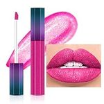 Hot Pink Glitter Lip Gloss Shimmering Liquid Lipsticks, Red Shimmer Sparkle Non-Stick Cup Bright Pink Metallic Lipstick, Long Lasting Highly Pigmented Lipstick, Silky Not Fade Non-sticky Lip Stain